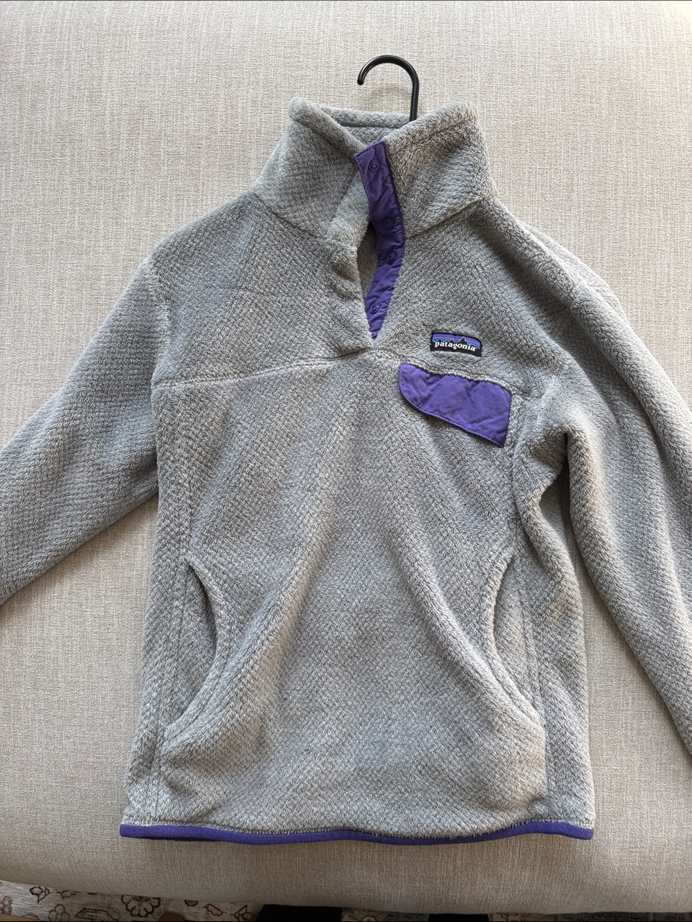 Patagonia Gray Fleece Pullover with Purple Trim